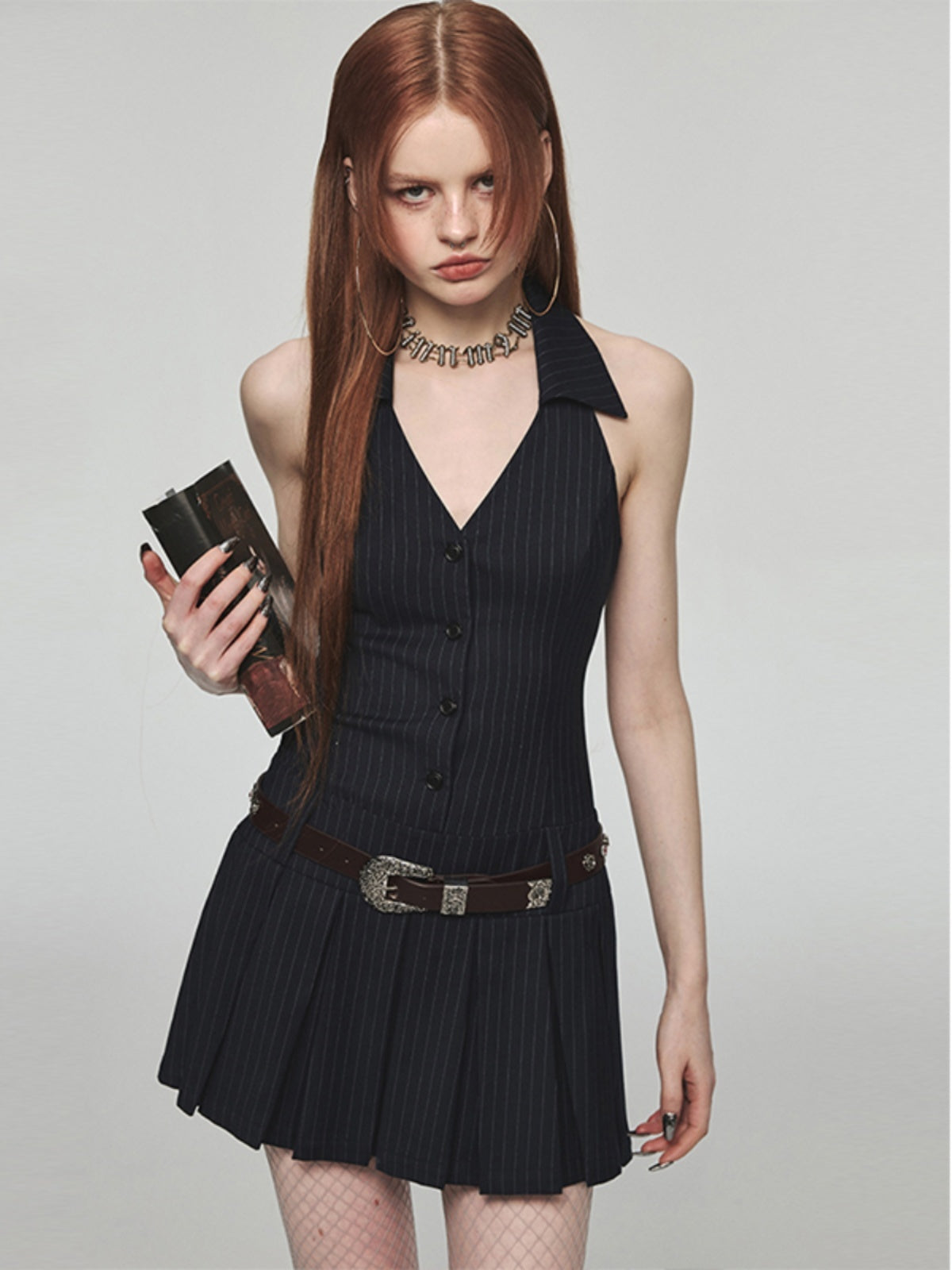 French Kikyo Hanging Neck Off Shoulder Spicy Girl Dress